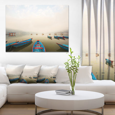 Moving Boats in Mountain Lake - Boat Canvas Artwork