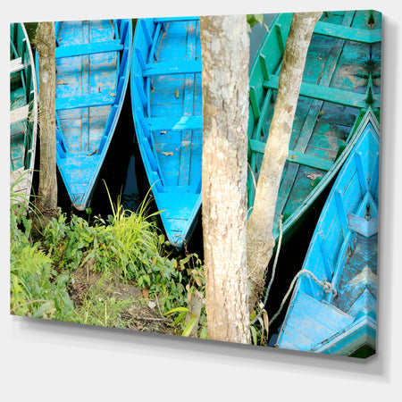 Blue Boats on Lake Phewa - Boat Canvas Artwork