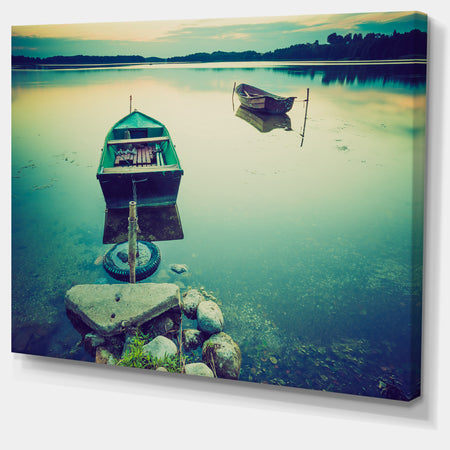 Boats in Vintage Style Lake - Boat Canvas Artwork