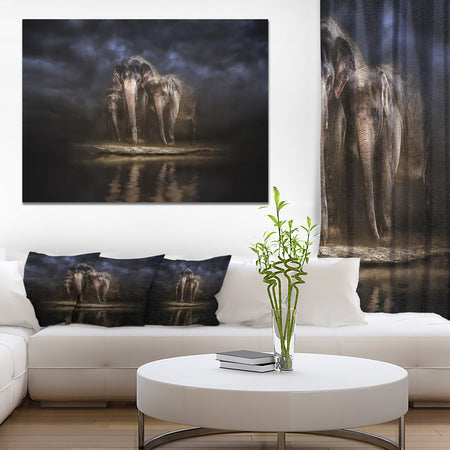 Elephants Watering in the River - Animal Canvas Wall Art