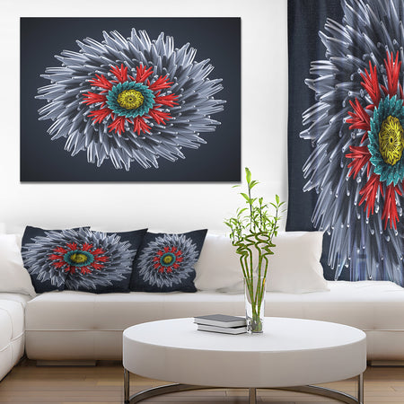 Abstract Silver 3D Flower - Abstract Artwork on Canvas