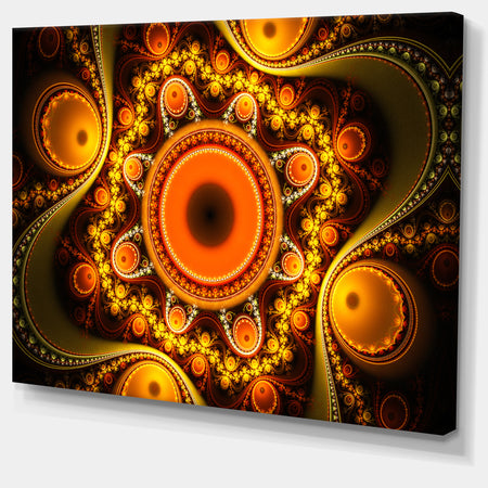 Golden Fractal Pattern with Circles - Large Wall Art on Canvas