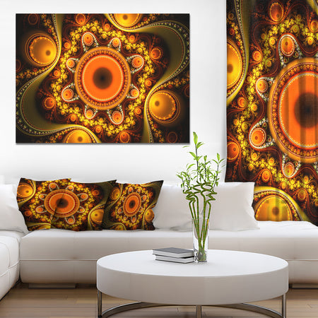 Golden Fractal Pattern with Circles - Large Wall Art on Canvas