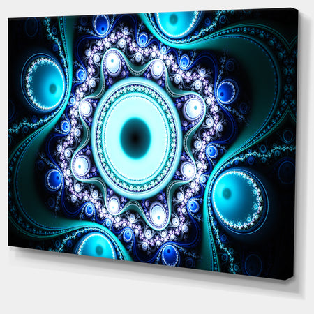 Turquoise Fractal Pattern with Circles - Large Wall Art on Canvas