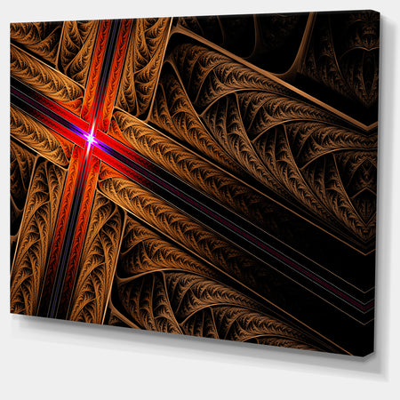 Golden Fractal Cross Design - Large Glossy Canvas Art Print