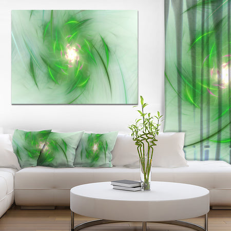 Green on White Fractal Whirlpool - Abstract Wall Art Canvas