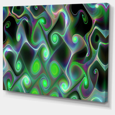 Dark Green Fractal Swirls - Abstract Wall Art Canvas