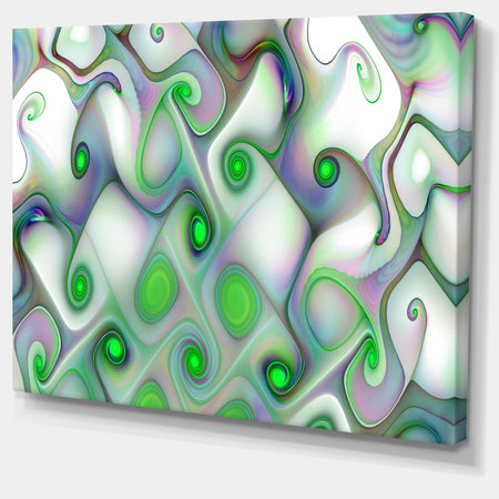 White Green Pattern with Swirls - Abstract Wall Art Canvas