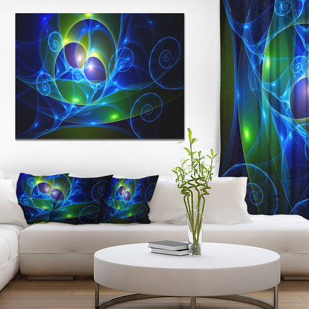 Blue Curly Spiral on Black - Extra Large Abstract Canvas Wall Art