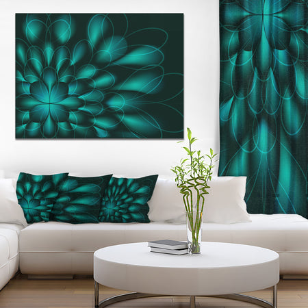 Green Fractal Flower on Black'Extra Large Abstract Canvas Art Print