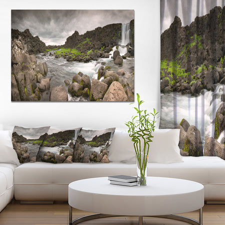 Dramatic Oxarafoss Waterfalls - Extra Large Abstract Canvas Art Print