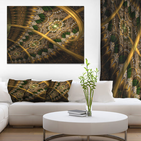 Dark Green Gold Fractal Flower - Abstract Wall Art Canvas