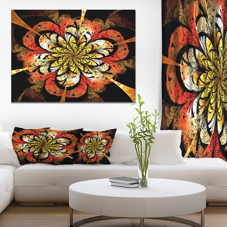 Dark Yellow Orange Fractal Flower'Extra Large Abstract Canvas Art Print