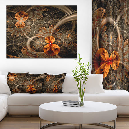 Dark Orange Symmetrical Flower'Extra Large Abstract Canvas Art Print