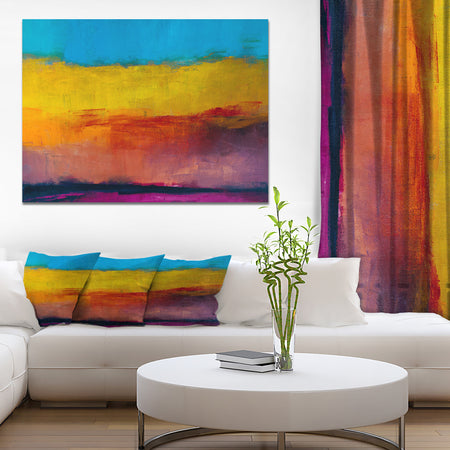 Yellow Blue Orange in Abstract Painting background - Contemporary Painting Print on Wrapped Canvas