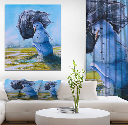 Sad Snowman - Landscapes Painting Print on Wrapped Canvas