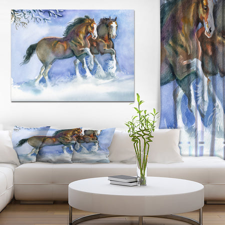 Horses running in winter - Farmhouse Animals Photographic on wrapped Canvas