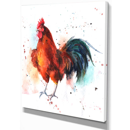 BrightColored rooster - Farmhouse Animal Painting Print on Wrapped Canvas