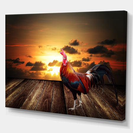 Rooster in morning sunrise - Digital Art on wrapped Canvas