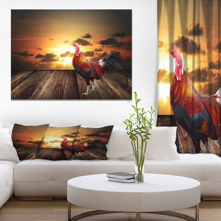 Rooster in morning sunrise - Digital Art on wrapped Canvas