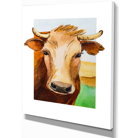 Cow Portrait - Farmhouse Animal Painting Print on Wrapped Canvas
