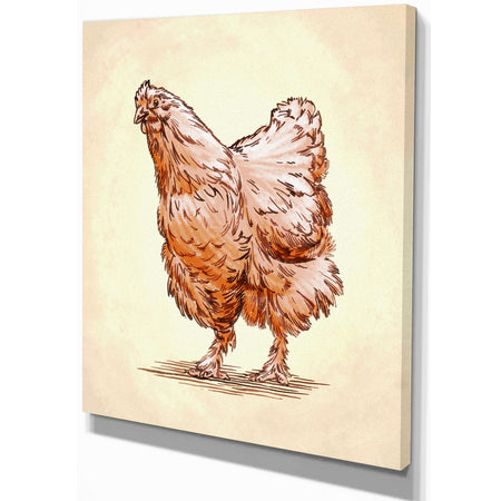 Droody Hen in Engrave Ink Draw - Farmhouse Animal Painting Print on Wrapped Canvas
