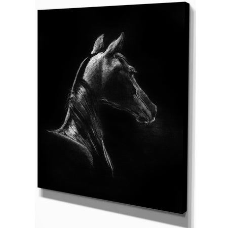 Horse in Black Background - Farmhouse Animal Painting Print on Wrapped Canvas