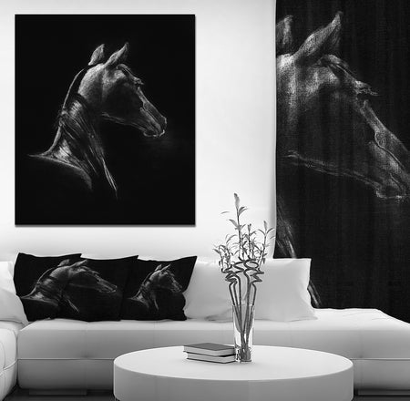 Horse in Black Background - Farmhouse Animal Painting Print on Wrapped Canvas