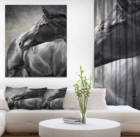 Black Horse - Farmhouse Animal Painting Print on Wrapped Canvas