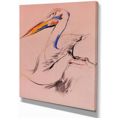Pelican sketch - Animals Sketch Painting Print on Wrapped Canvas