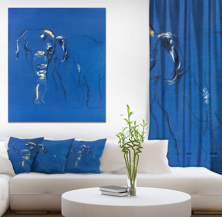 Elephant sketch in Blue background - Animals Sketch Painting Print on Wrapped Canvas