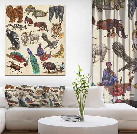 Pack Of Animals illustration - Sketch of Africa Animals of Painting Print on Wrapped Canvas