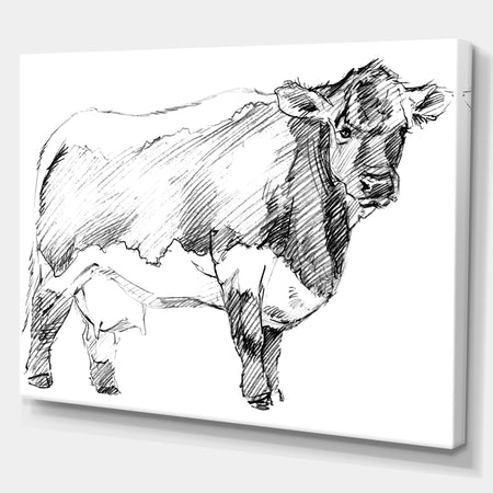 Handdrawn Dairy cow - Sketch of Farmhouse Animals of Painting Print on Wrapped Canvas