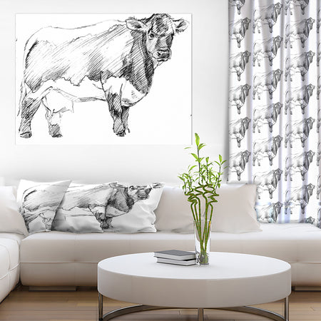 Handdrawn Dairy cow - Sketch of Farmhouse Animals of Painting Print on Wrapped Canvas