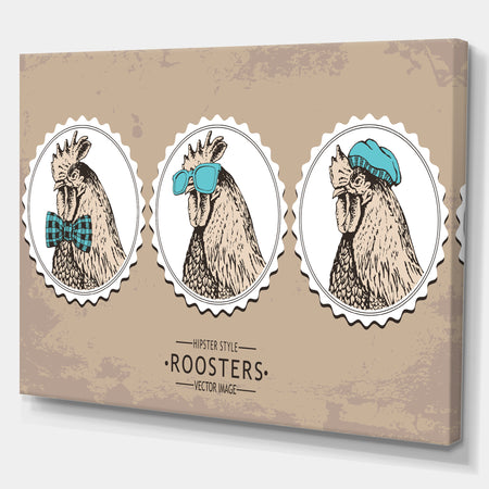 Handdrawn vintage rooster hipster style - Illustration of Farmhouse Animals of Painting Print on Wrapped Canvas