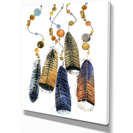 Watercolor feathers set. - Animals Painting Print on Wrapped Canvas