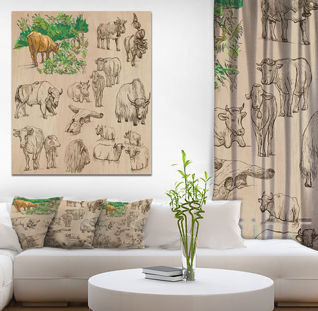 Cows and Cattle Illustration - Farmhouse Animal Painting Print on Wrapped Canvas