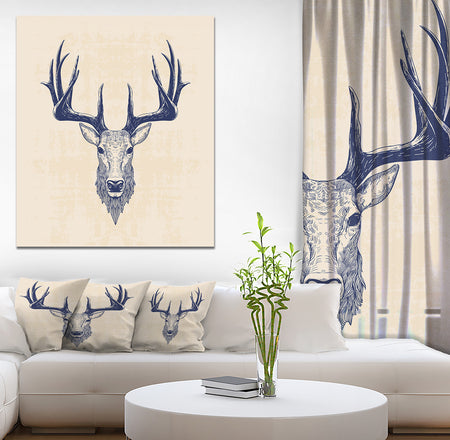 Deer head Portrait - Sketch Animals Painting Print on Wrapped Canvas