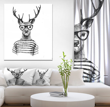 Dressed up Deer - Sketch Animals Painting Print on Wrapped Canvas