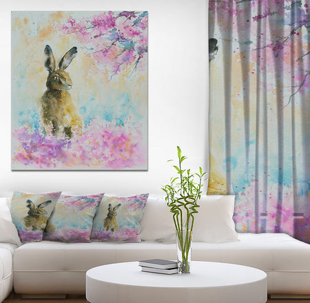 Hare on the spring meadow - Kids Animals Painting Print on Wrapped Canvas