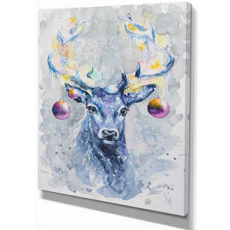 Cute Deer with Bells - Animals kids Painting Print on Wrapped Canvas