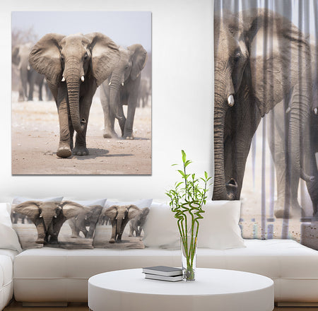 Elephant Herd - Africa Animals Photography on Wrapped Canvas