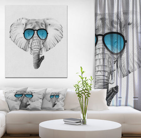 Elephant in Sunglasses - Sketch Animals Digital Print on Wrapped Canvas