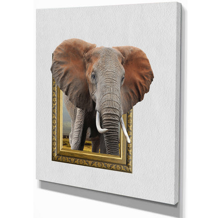 Elephant in Wooden Frame - Africa Animals photography on Wrapped Canvas