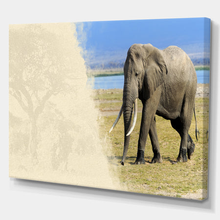 Elephant on textured paper - Africa Animals photography on Wrapped Canvas