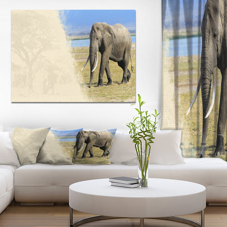 Elephant on textured paper - Africa Animals photography on Wrapped Canvas