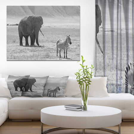 African Elephant and Zebra - Africa Animals Photography on Wrapped Canvas