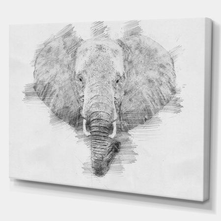 Elephant in Pencil Sketch - Sketch Animals Painting Print on Wrapped Canvas
