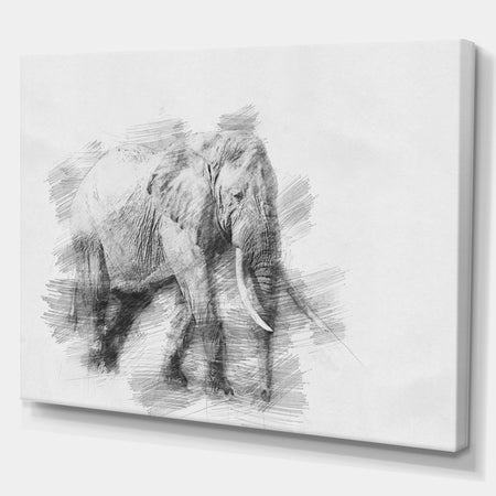 Elephant in Black And White Pencil Sketch - Sketch Animals Painting Print on Wrapped Canvas