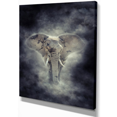 Elephant in smoke - Animals Photography on Wrapped Canvas